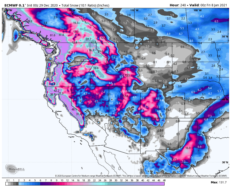 POWDER ALERT- PNW-COASTAL BC, 2-4 FEET OF SNOW THROUGH SUNDAY. THE ROCKIES AND SIERRA SHOW DEEPNESS IN THE EXTENDED FORECAST