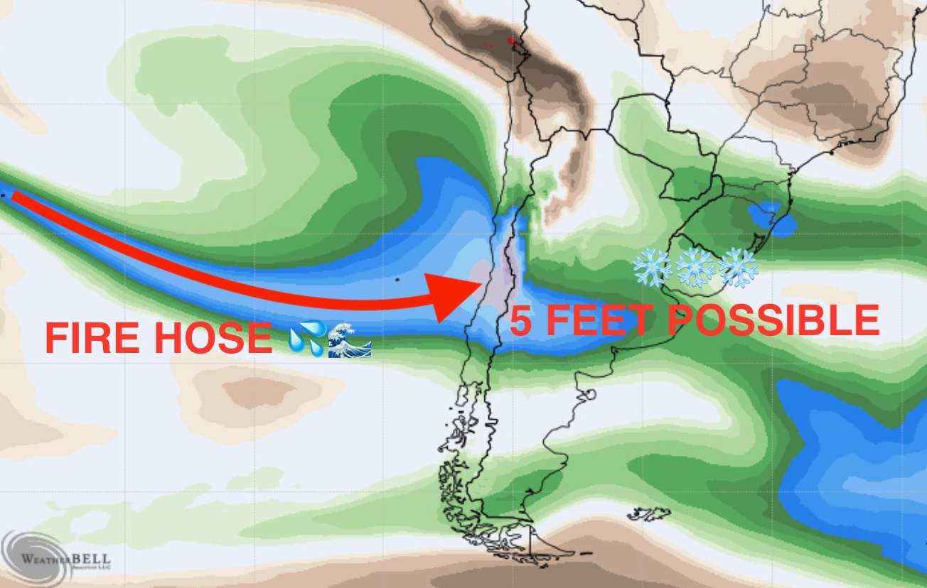 Significant snow is likely for areas of South America