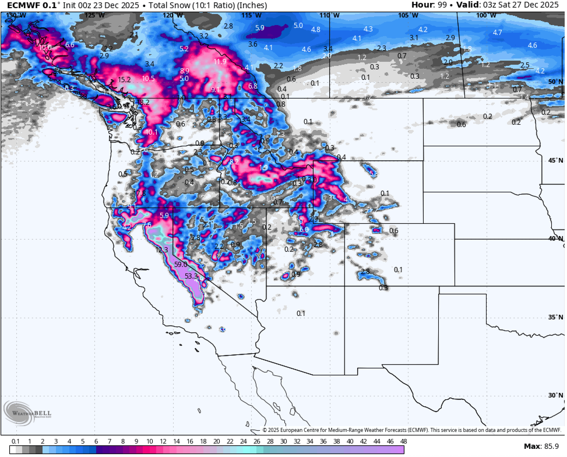 December 24-26th Forecast: Warm storms set to impact the West, heavy snow returns to California.