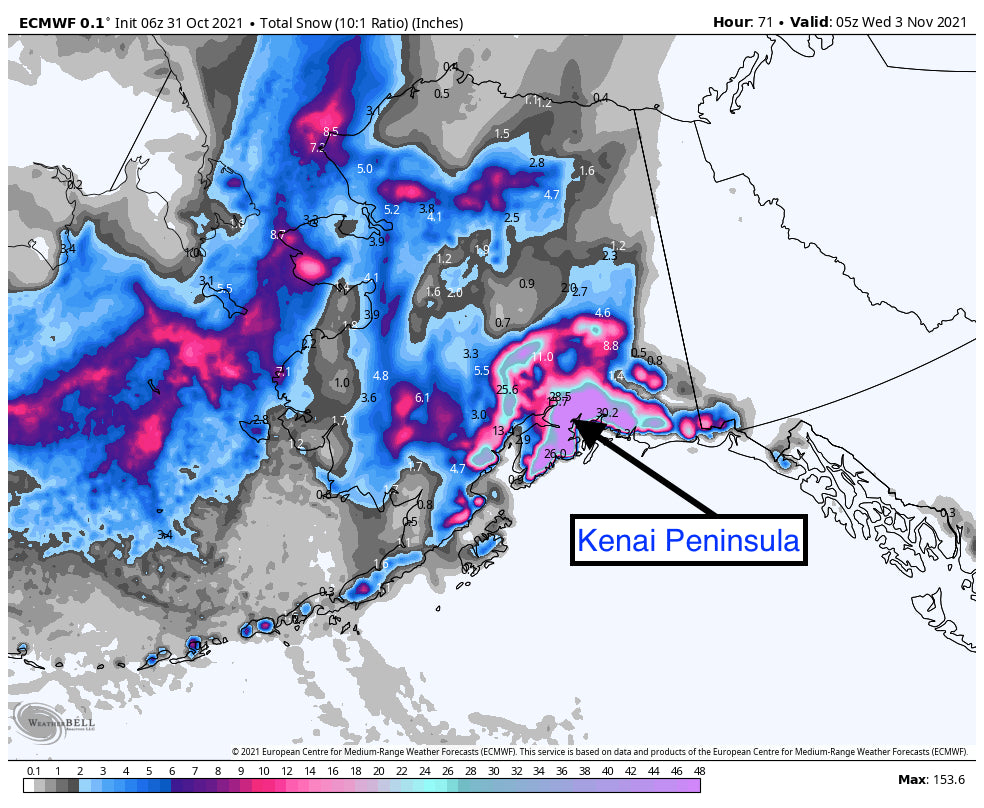 Powder Alert-Alaska Summits-Colorado on watch for Wednesday.