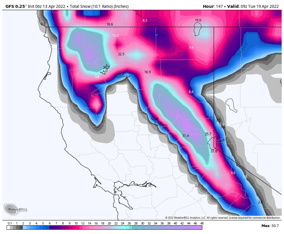 Snow continues for the west- 30-45 inches has fallen this week.