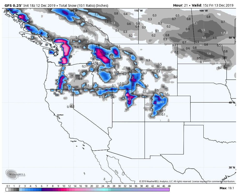SNOW TOTALS FOR THE WEST- THURSDAY PM UPDATE.