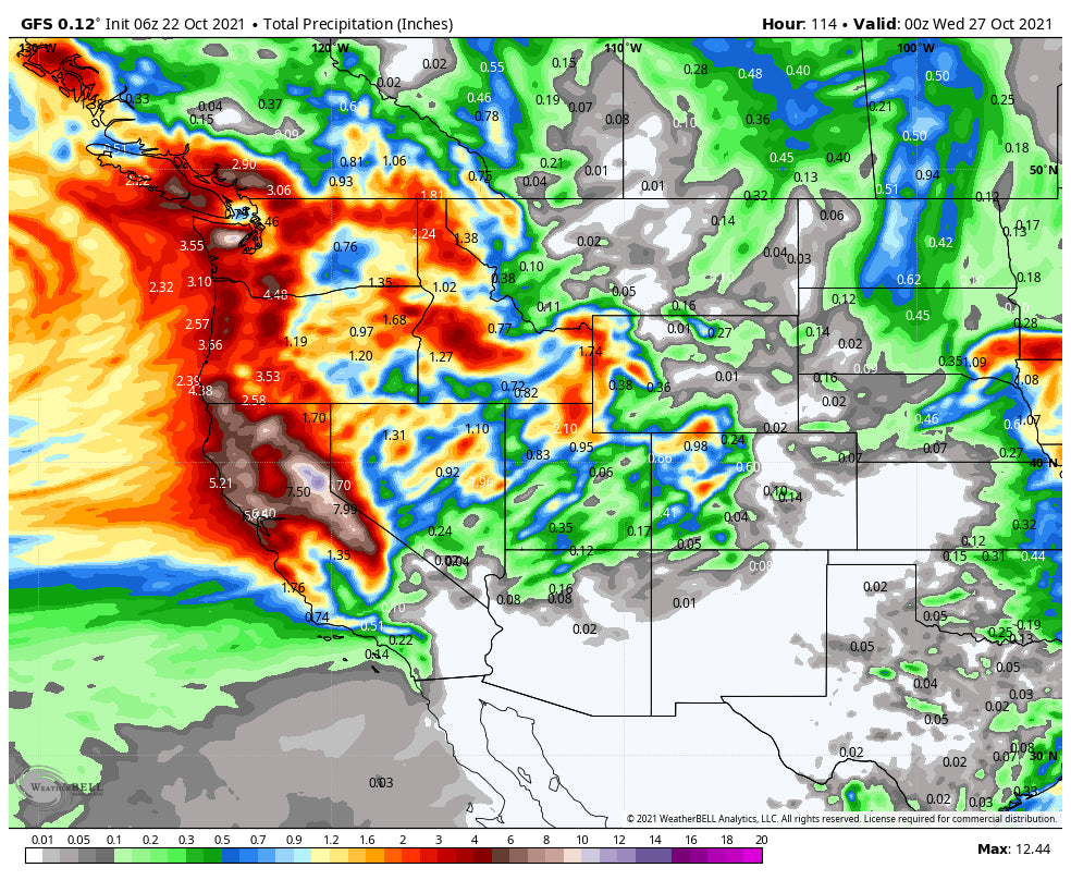 Bomb Cyclone plus Atmospheric River= FEET of upper elevation snowfall.