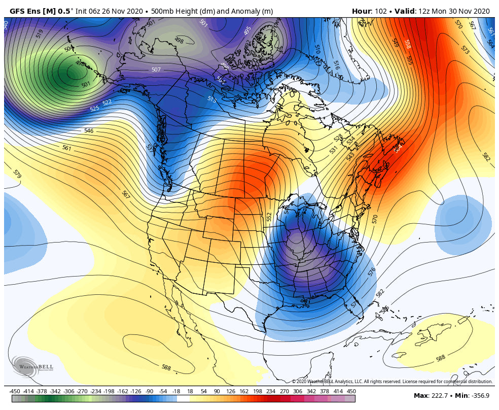 Storminess returns to the Cascades with a dry spell for much of the west. Pattern Change likely mid to late December.
