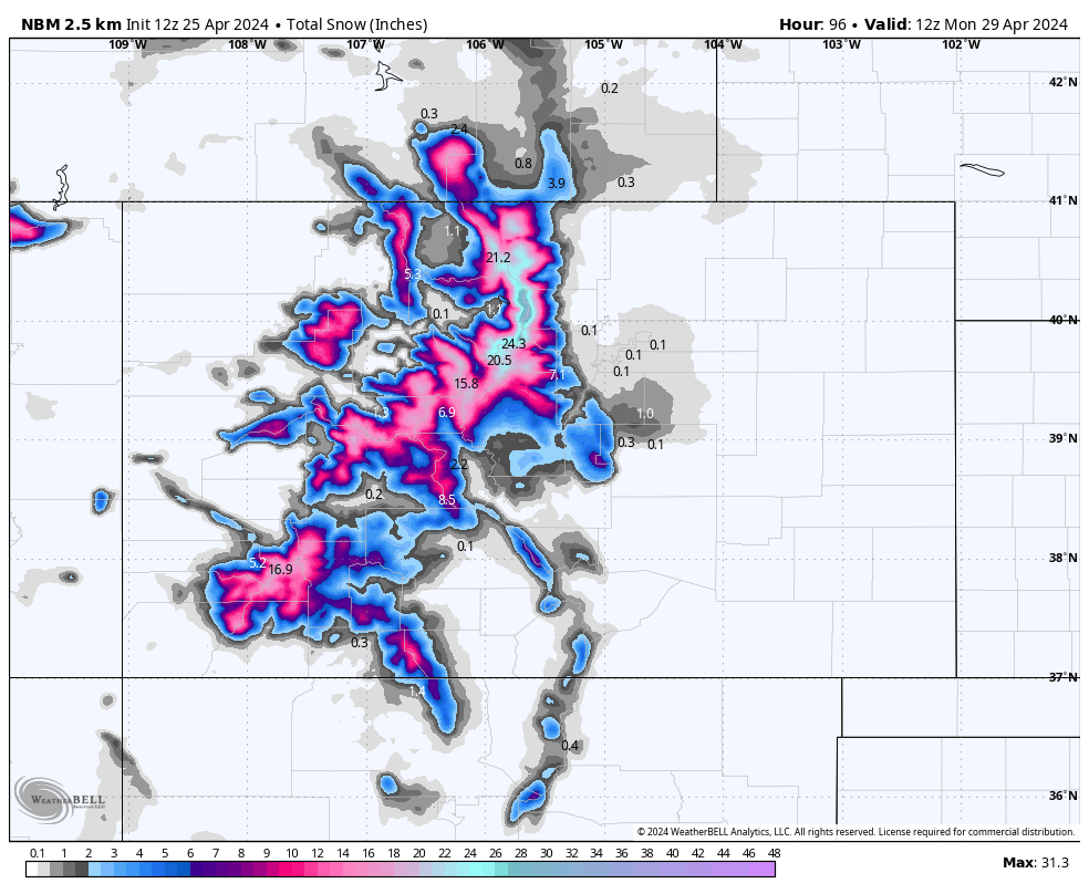 LATE SEASON BONUS: UP TO 20 INCHES IN COLORADO, UTAH THIS WEEKEND