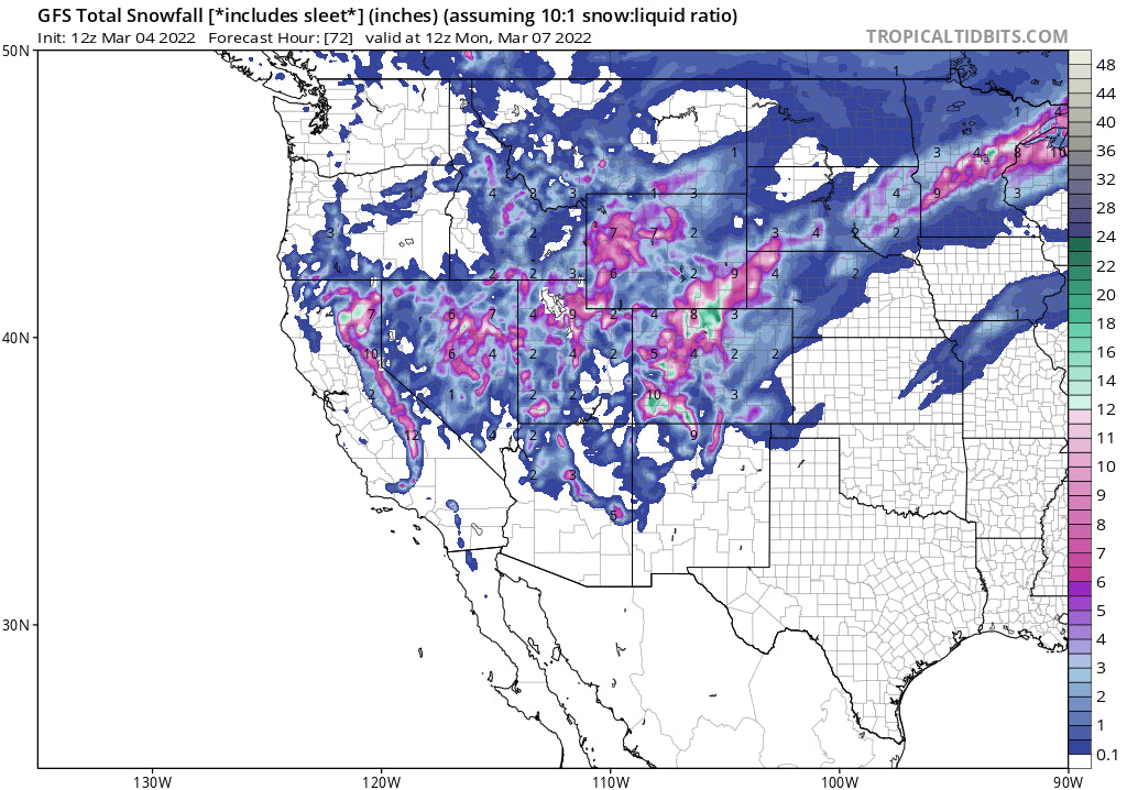 POWDER ALERT! Slow chug of moisture for the west brings back decent totals over the next 4 days.