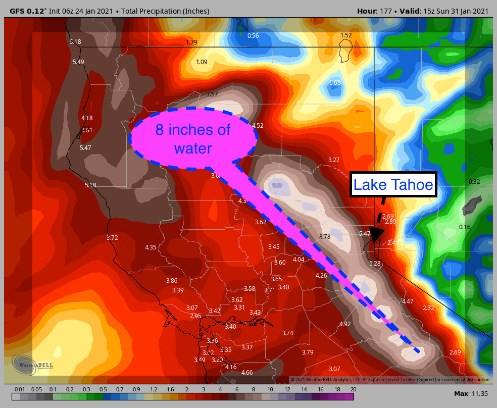 SNORKEL ALERT! 4-6 FEET FOR THE SIERRA WITH AN ATMOSPHERIC RIVER TAP THAT WILL BRING A MONSTER STORM TO CALIFORNIA