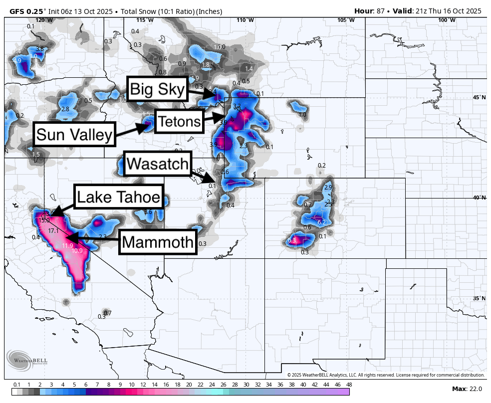 10-20 Inches For the Sierra Tuesday- Rockies Get Leftovers Midweek