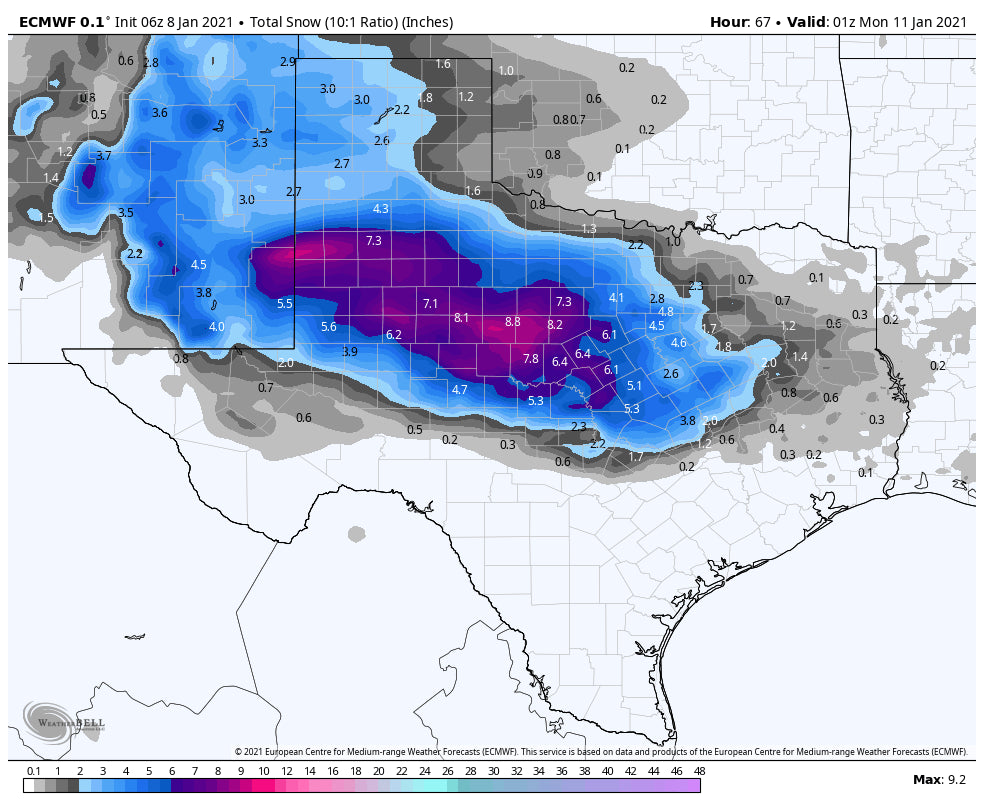 Boring snowfall totals, but a few moderate chances this weekend with slightly higher amounts in the PNW Sunday or Monday