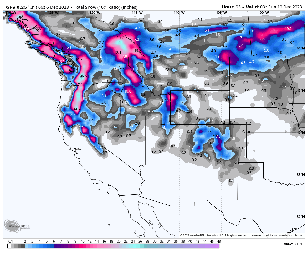 Powder Alert- Sierra-PNW-Rockies- Isolated Pockets of 7-14 inches