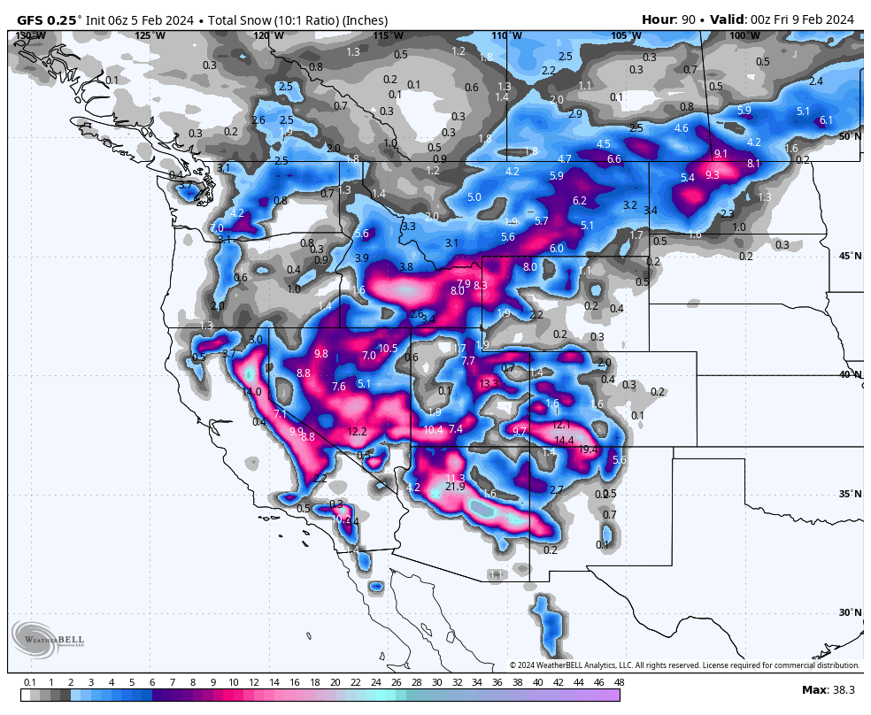 Powder Alert 2-3 Feet For Spots In The West. Chase Monday-Thursday.
