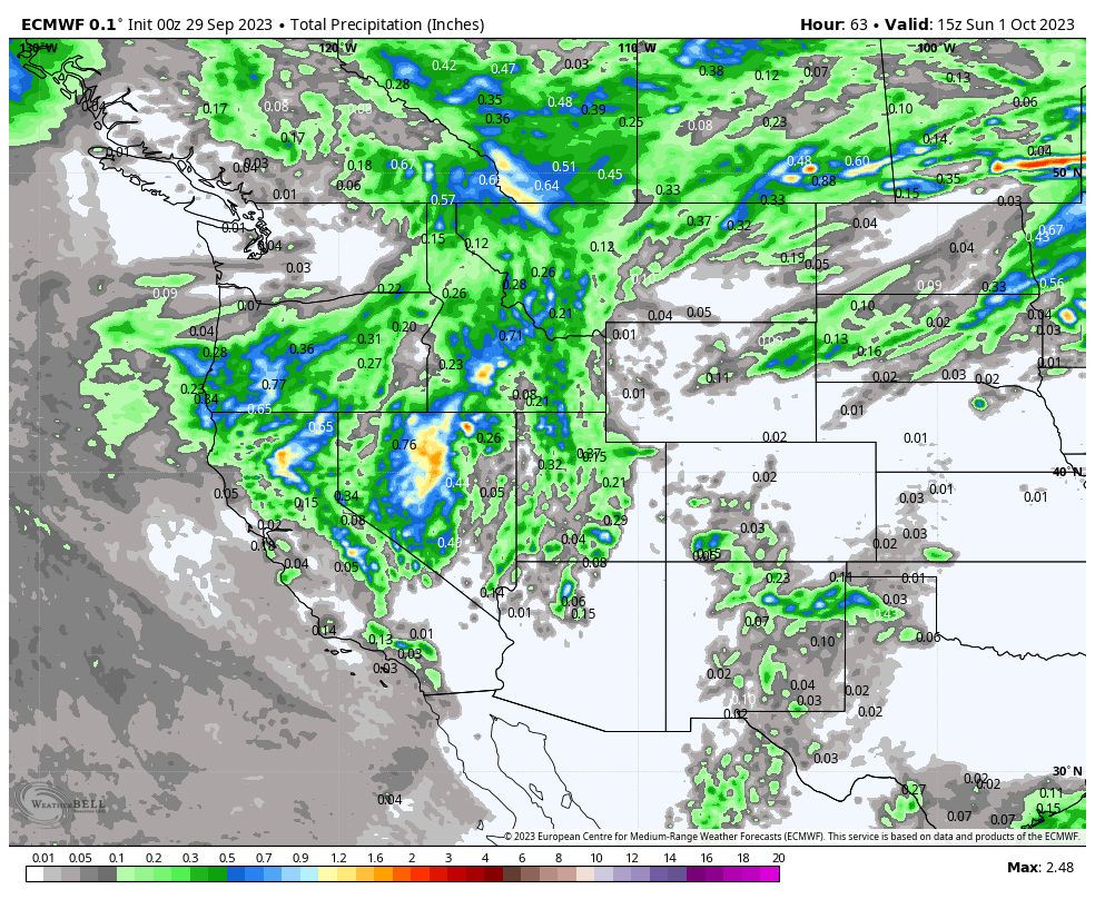 First Snow For California- Lots Of Moisture For The Central Rockies