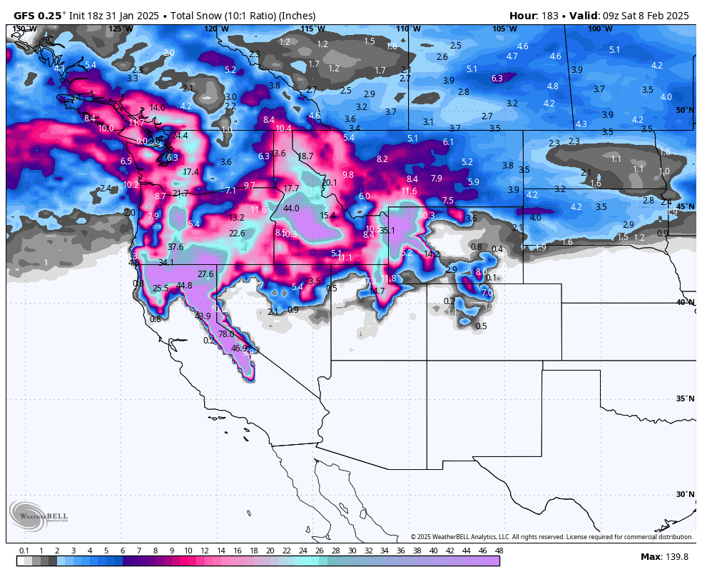 Powder Alert! 2-5 Feet Of Snow For the West (Upper elevations).