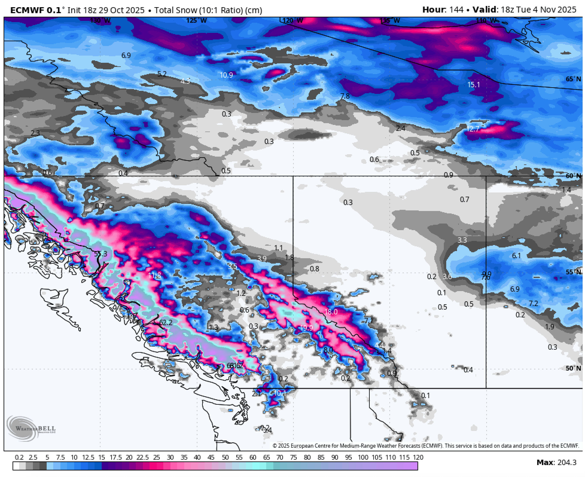 Another Foot+ for the upper elevations of British Columbia.