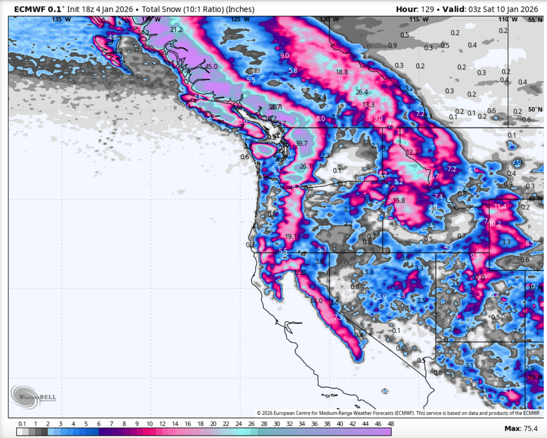 January 4th-7th Forecast: Heavy snow continues in California, colder s
