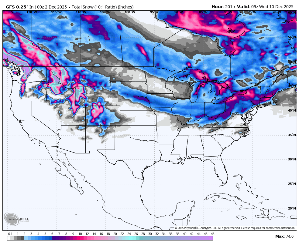 Powder Alert- Active 7 Day Pattern For Areas of the West. New England Scores Also.