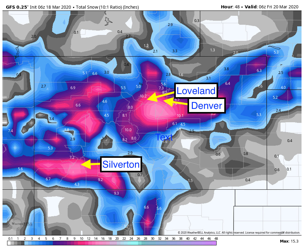 POWDER ALERT 4 CORNERS- FRONT RANGE OF COLORADO 12-20 INCHES LIKELY BY LATE FRIDAY