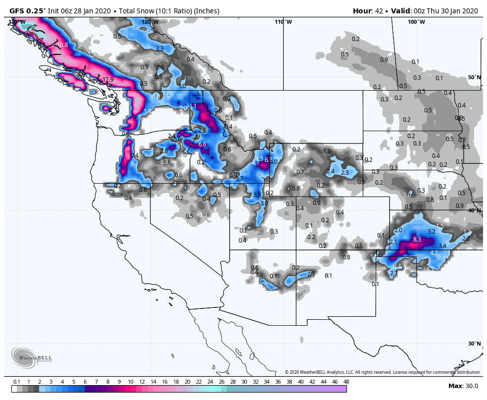 7-10 DAY POWDER FORECAST BRINGS FEET OF WET SNOW FOR THE PNW AND SEVERAL MODERATE WAVES FOR THE ROCKIES.