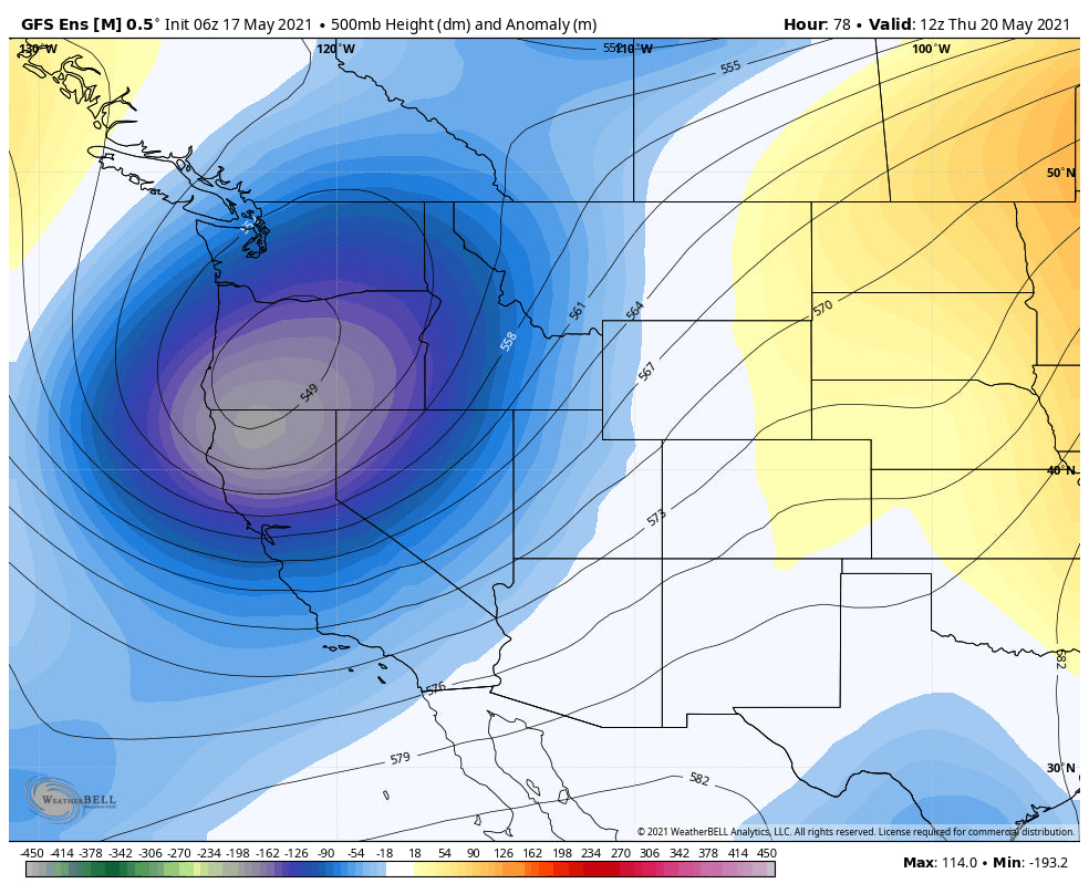 Heavy snow likely for certain spots in the west this week as a low pressure system stalls over Nevada Wednesday to Friday.