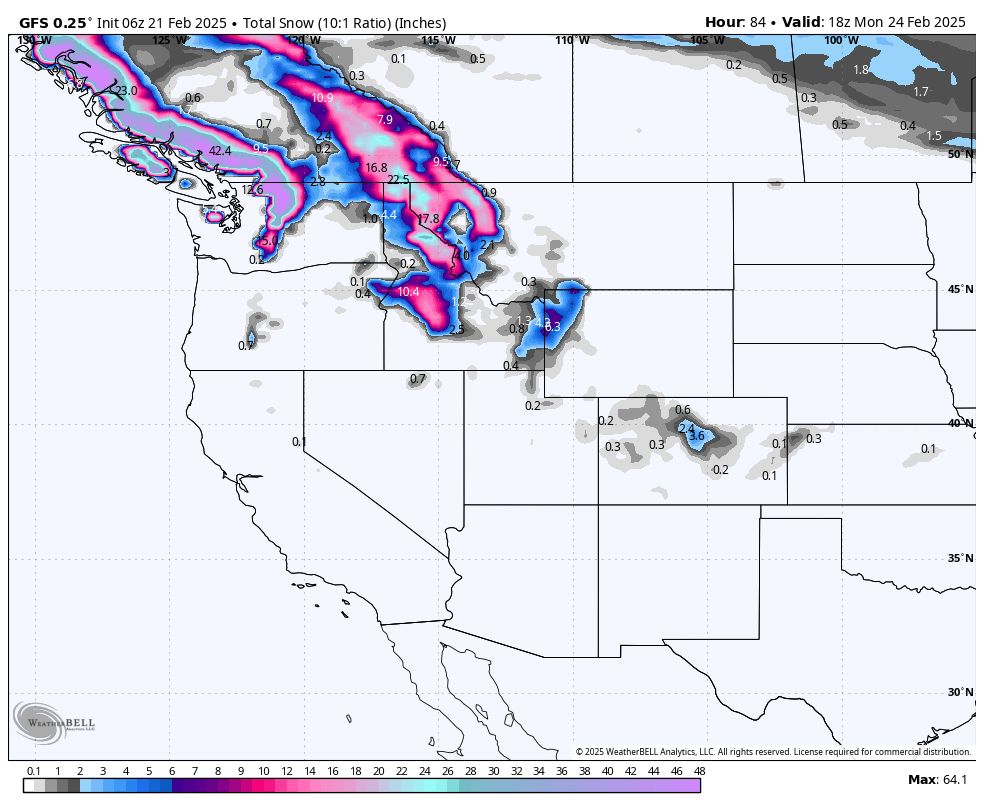 Colorado Powder Day- Atmospheric River Aimed at Canada, PNW, North Rockies