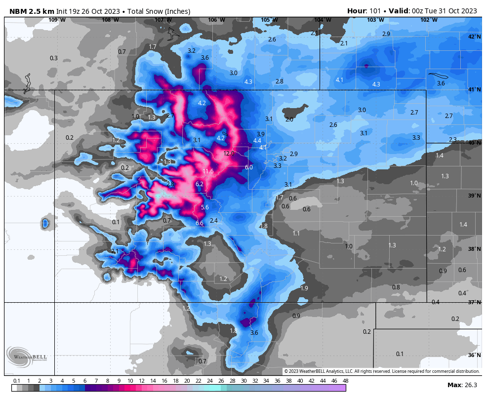 POWDER ALERT: Big Snowfall For Colorado, 1-2+ FEET This Weekend