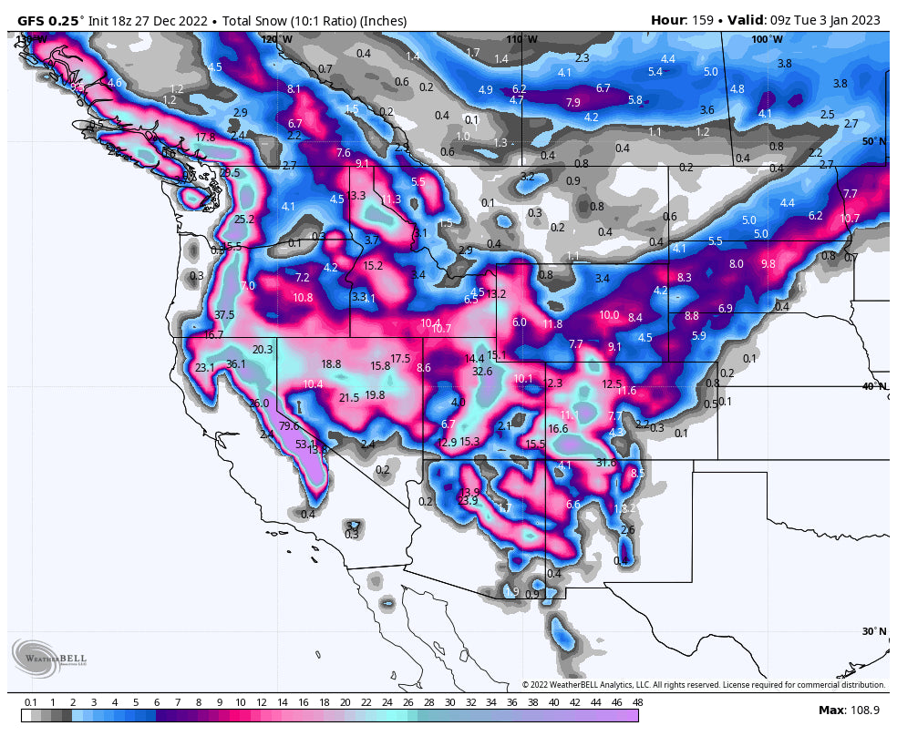 Powder Alert! 4-8 FEET of snow for the west over the next 7 days.