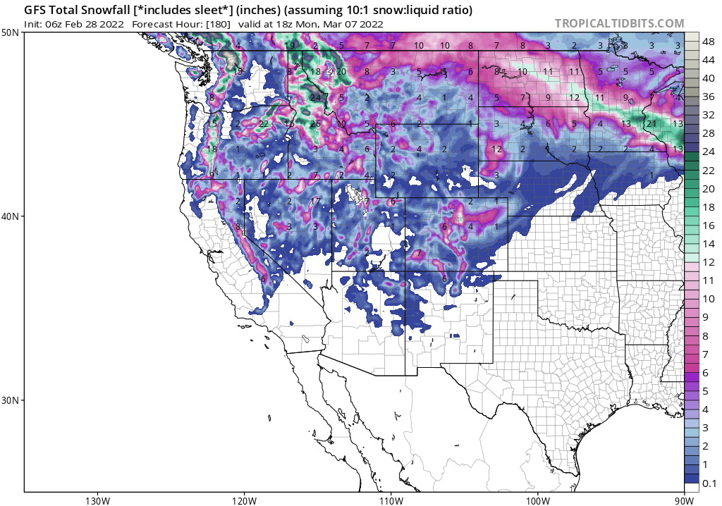 Powder Watch- Sierra, Rockies- cooler temps late week with some snow in the extended pow cast.
