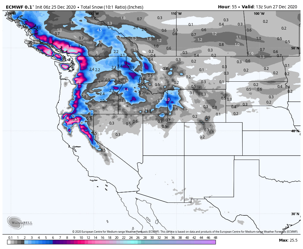 UPDATED XMAS POWDER FORECAST- CHASES IN THE WEST