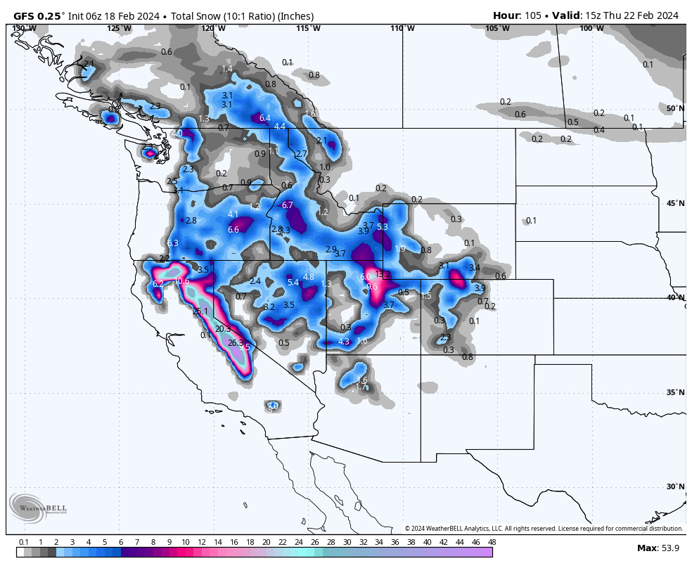 Fire Hose is Aimed At the Sierra and Wasatch. Colder and Snowier in Days 7-11.