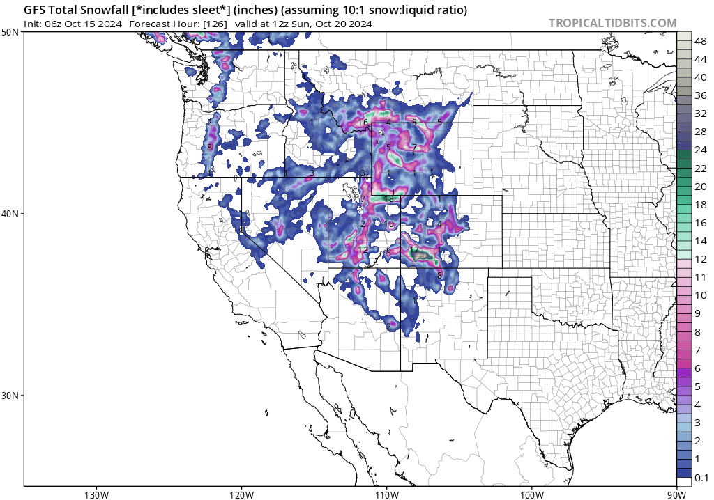 Snow and Colder Temps Headed for the West- 5-15 Inches Possible with some higher amounts above 9500 feet.