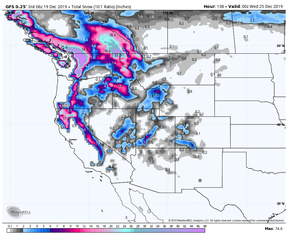 UPDATED SNOW FORECAST FOR THE PNW, SIERRA, BC, AND A HINT OF A WHITE XMAS POSSIBLE FOR THE 4 CORNERS.